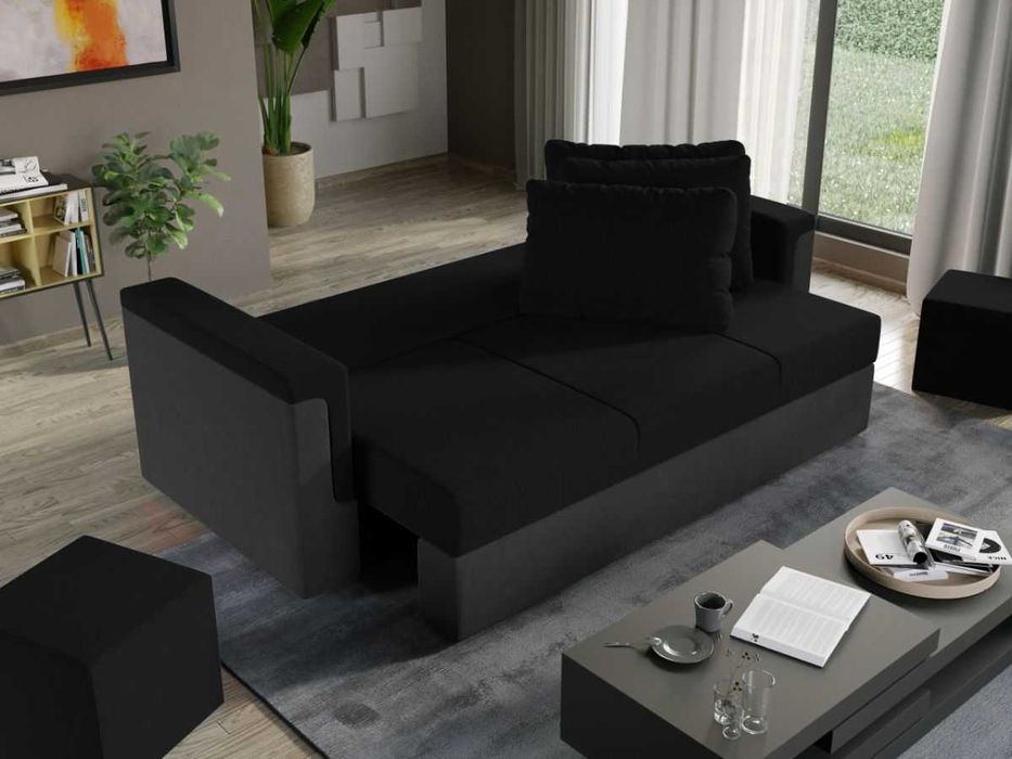 Canapea Extensibila Faro gri antracit / negru - Transport Gratuit