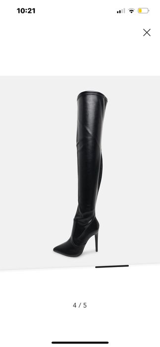 Черни кожени ботуши на ток