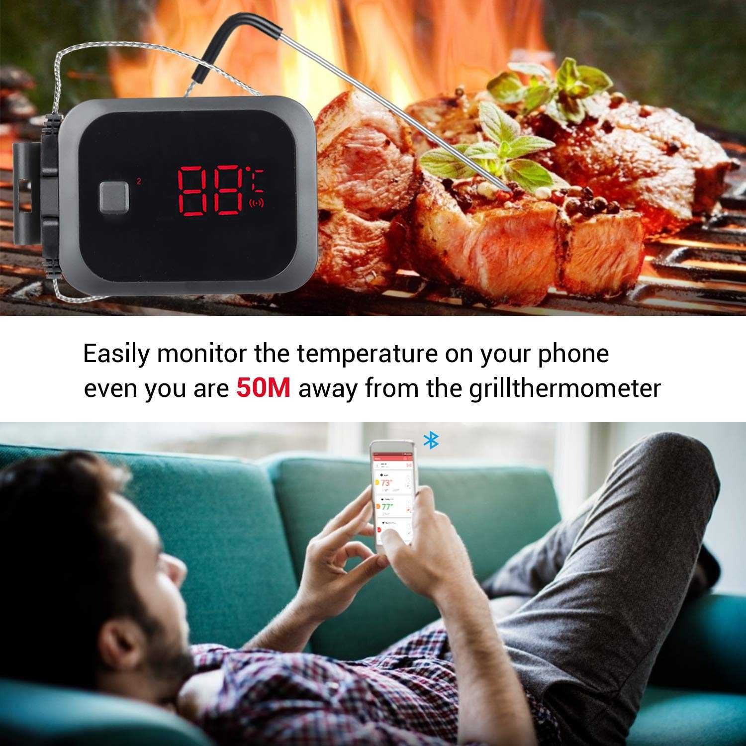 Безжичен Bluetooth термометър за барбекю с голям дисплей Inkbird