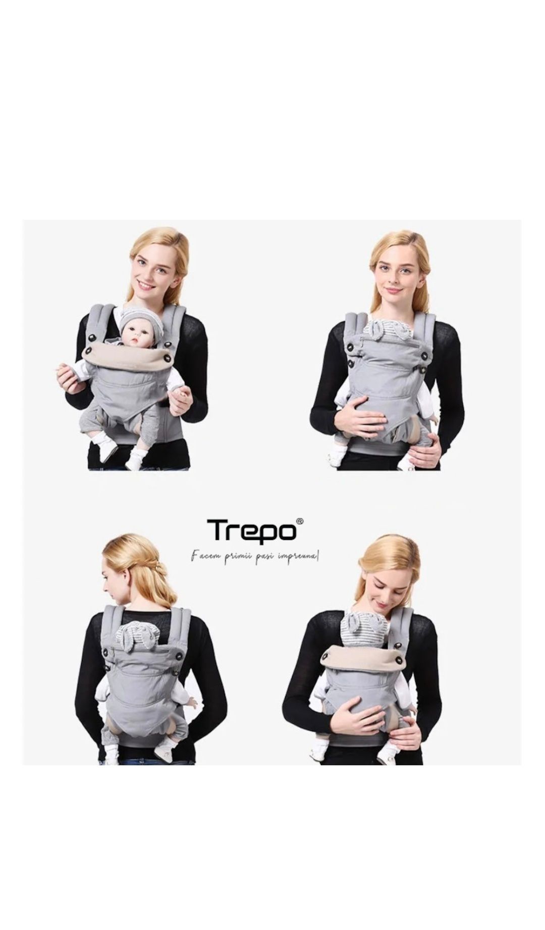 Marsupiu Ergonomic Trepo®, Port-bebe cu 3 pozitii de purtare