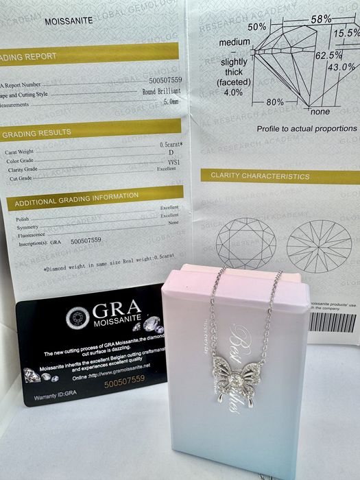 Сребърно колие с мойсанит (Диамант) 0.5 карата