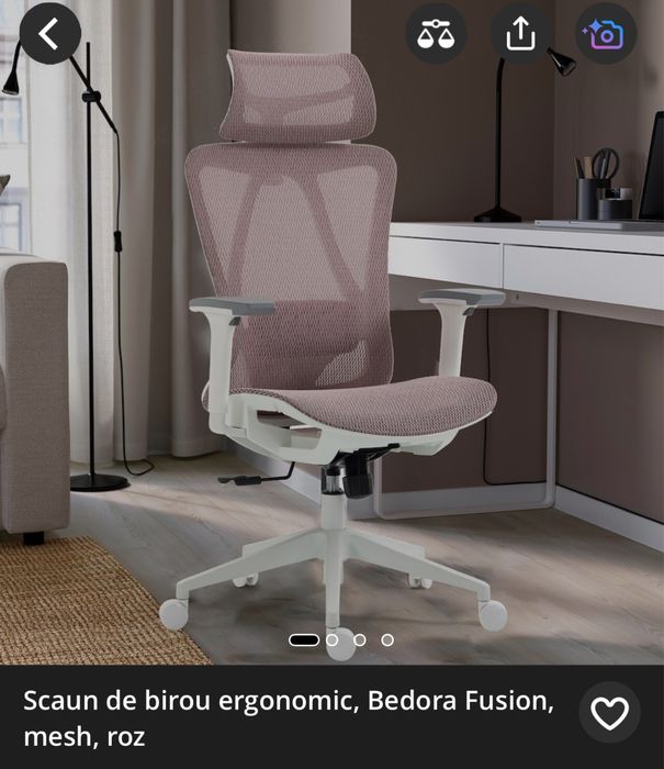 Scaun de birou ergonomic, Bedora Fusion, mesh, roz