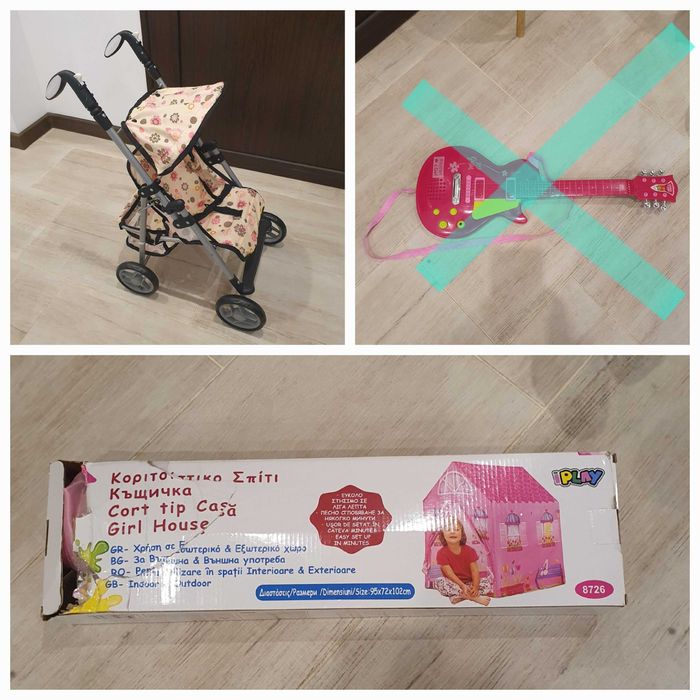 Детска количка за кукли, палатка за игра и електронна китара