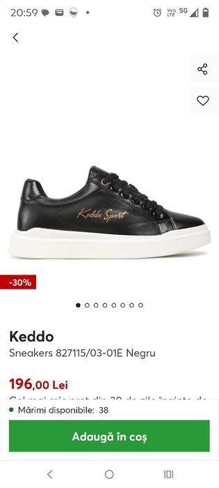 Tenisi sneakers de dama Keddo noi masura 41  26,5 cm interior