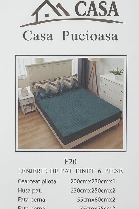 Lenjerie pat bumbac finet 6 piese -Casa Pucioasa -model geometric