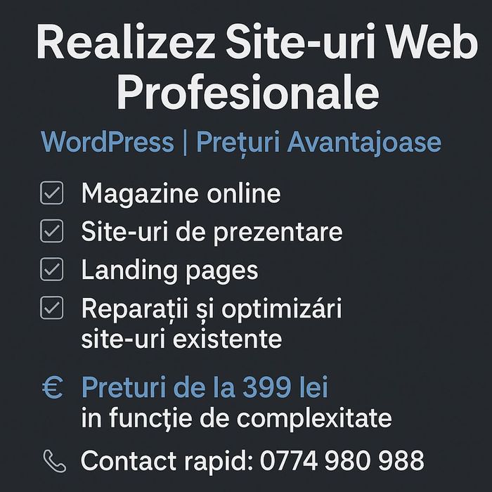 Realizez Site-uri Web Profesionale | WordPress | Prețuri Avantajoase