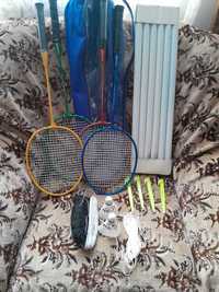 Set badminton 4 rachete colorate, joc dublu, cu fileu si 2 fluturasi