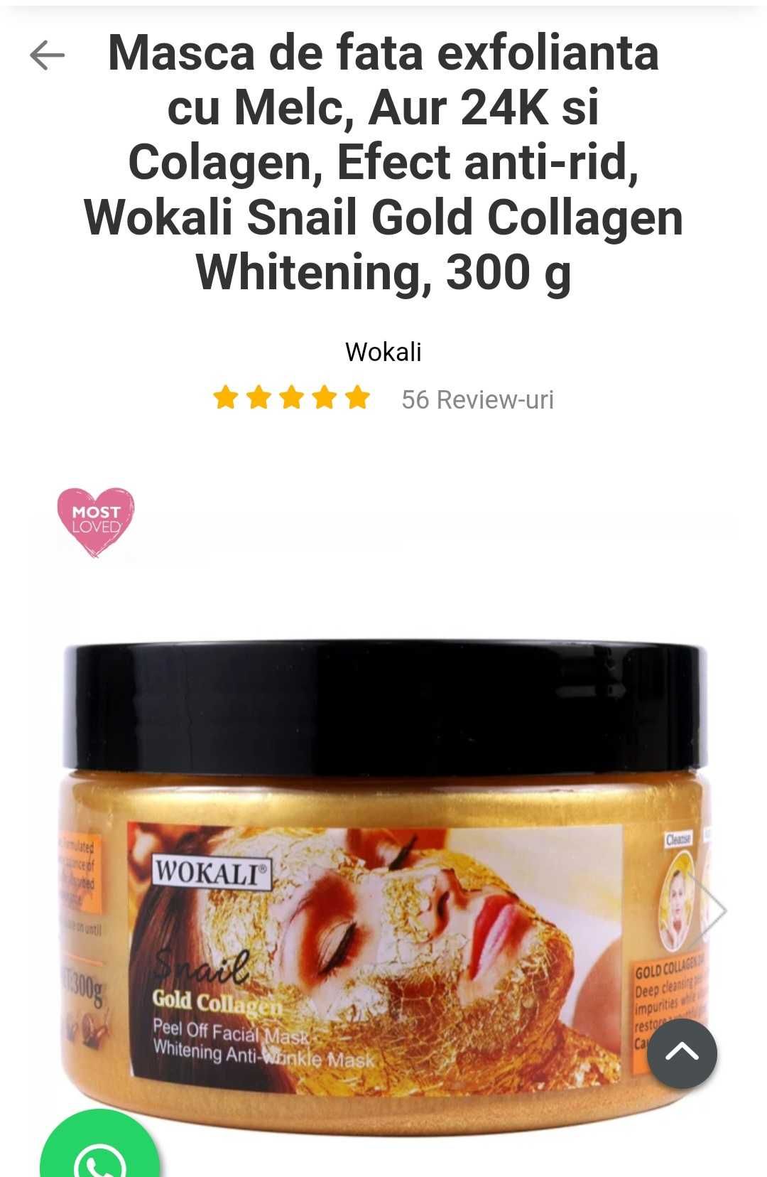 Set masca de față exfolianta Wokali cu aur 24K si Masca puncte negre