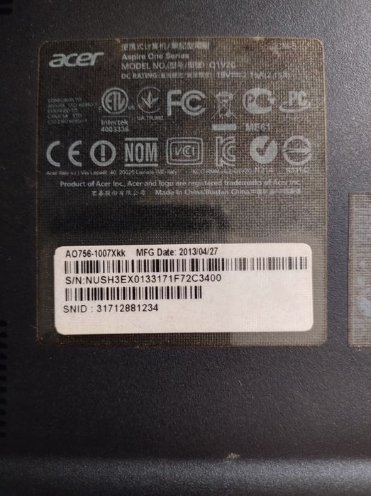 Laptop Acer aspire one 11"