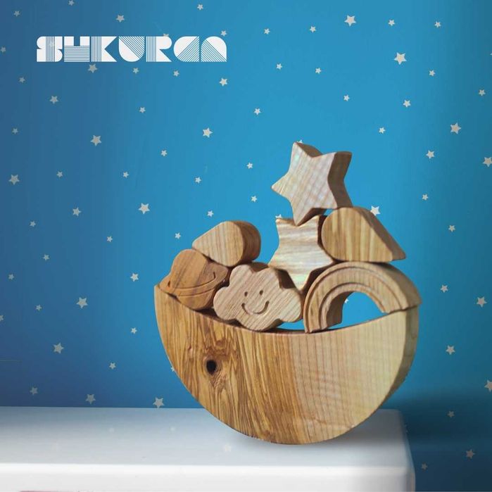 Монтесори баланс игра - Небеса, дървена играчка тип дженга