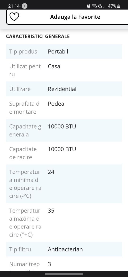 Aer conditionat mobil ARGO SOFTY 10000btu