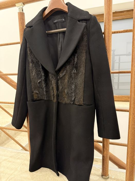ZARA палто естествена кожа с косъм