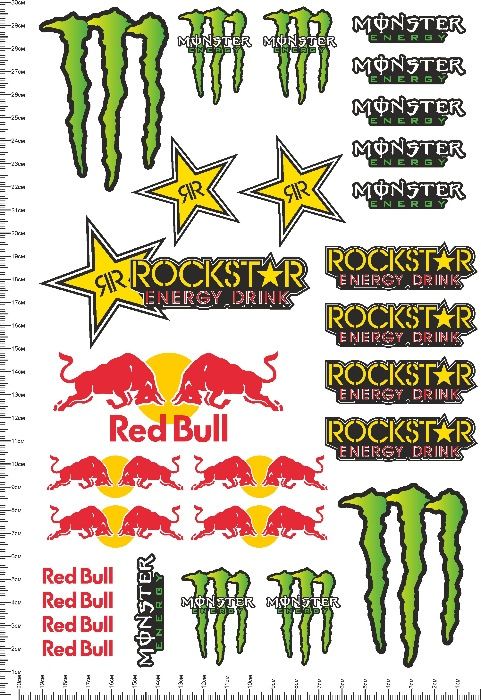 1 лист А4 PVC Monster Red Bull Rockstar стикери sticker Energy drink