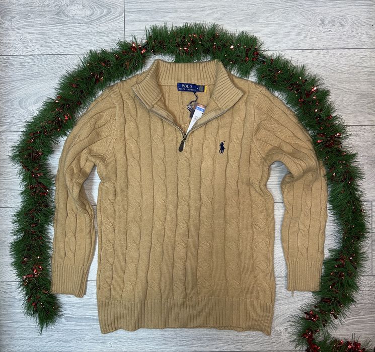 Pulover Ralph Lauren tricotat cu zipper, culoare Camel / Maro