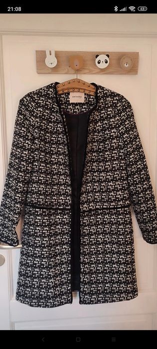 Paltonaș elegant Orsay, negru cu alb, stil Chanel, amestec de lână