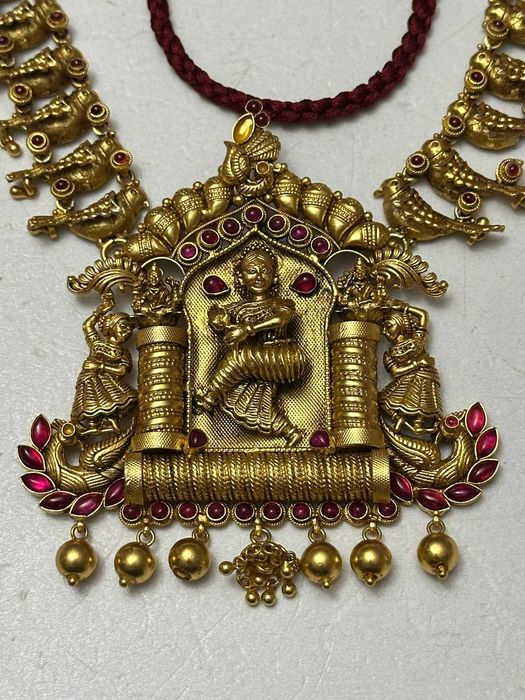 COLIER ARGINT 925 aurit + 76 Rubine - Traditional Indian - KAASUMALA !