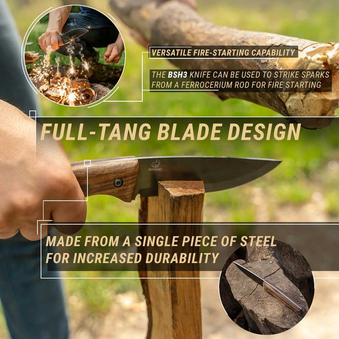 Cuțit Bushcraft BeaverCraft Full Tang cu teacă de piele