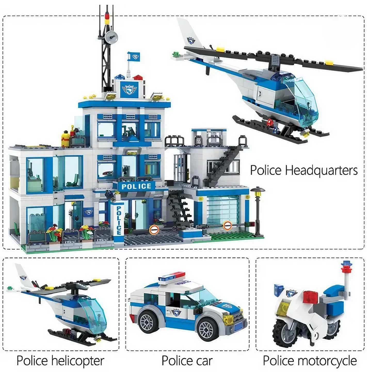 XXL конструктор 1215 ч Градски полицейски щаб с хеликоптер City Police