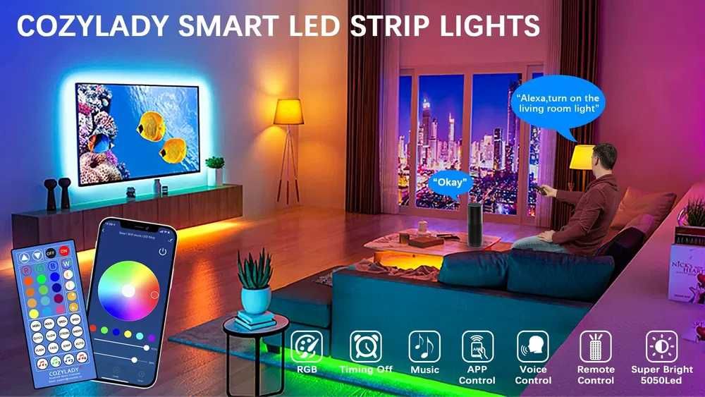 10 метра RGB LED лента WIFI, МОБИЛЕН контрол,дистанционно,декор,украса