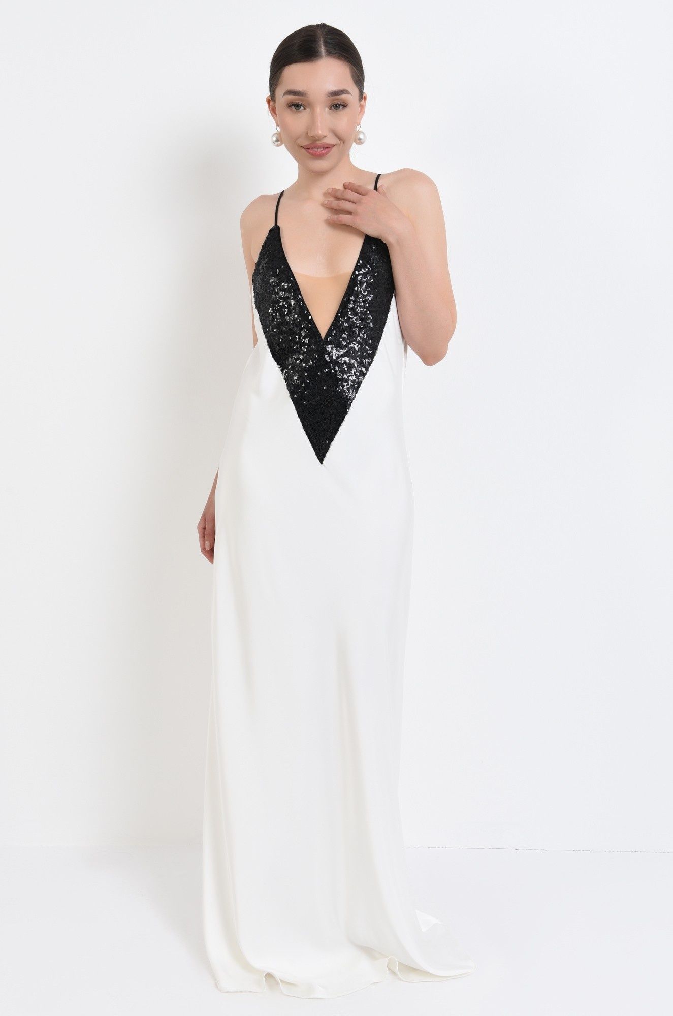 Rochie bicolora cu decolteu in V - Poema