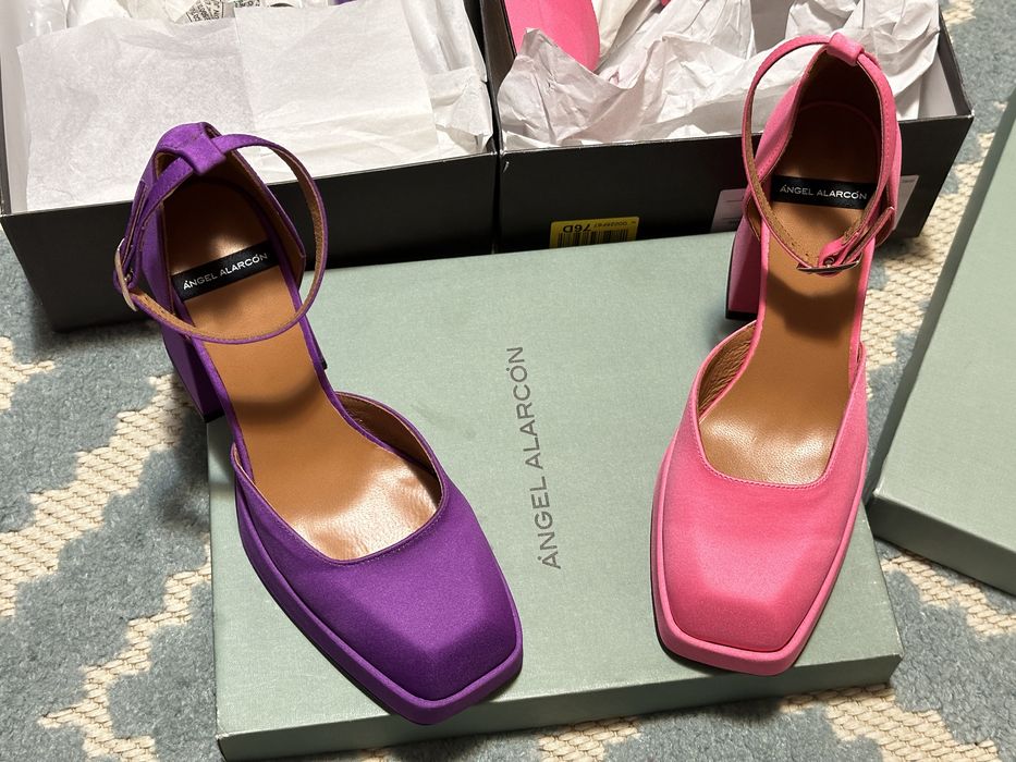 Sandale pantofi Angel Alarcon cu toc si bareta mov roz 39