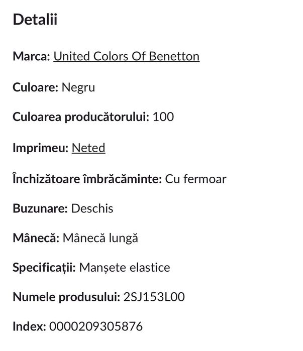 Geaca de iarna United Colors of Benetton