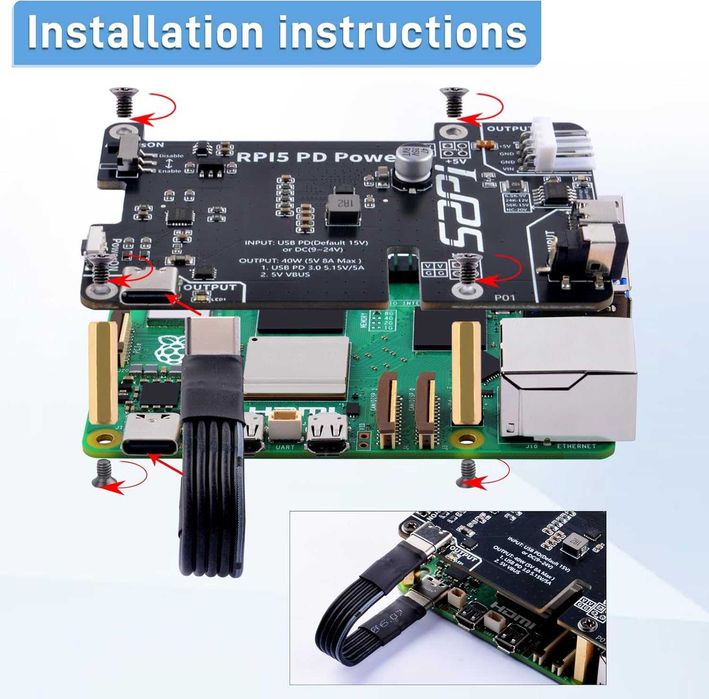 Placă expansiune GeeekPi PD Raspberry Pi 5 8GB 4GB,switch always-on