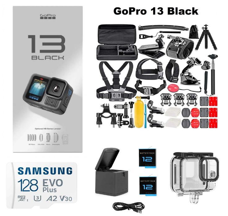 Комплект GoPro  13 Black + Крепления + Батарейки и зарядка