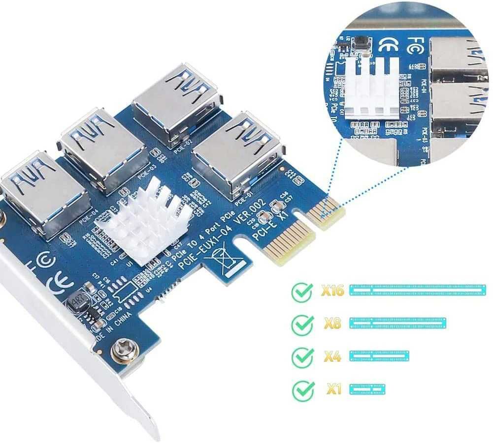 PCI-E to USB адаптер Разветвитель для майнинга PCI-e to 4 USB