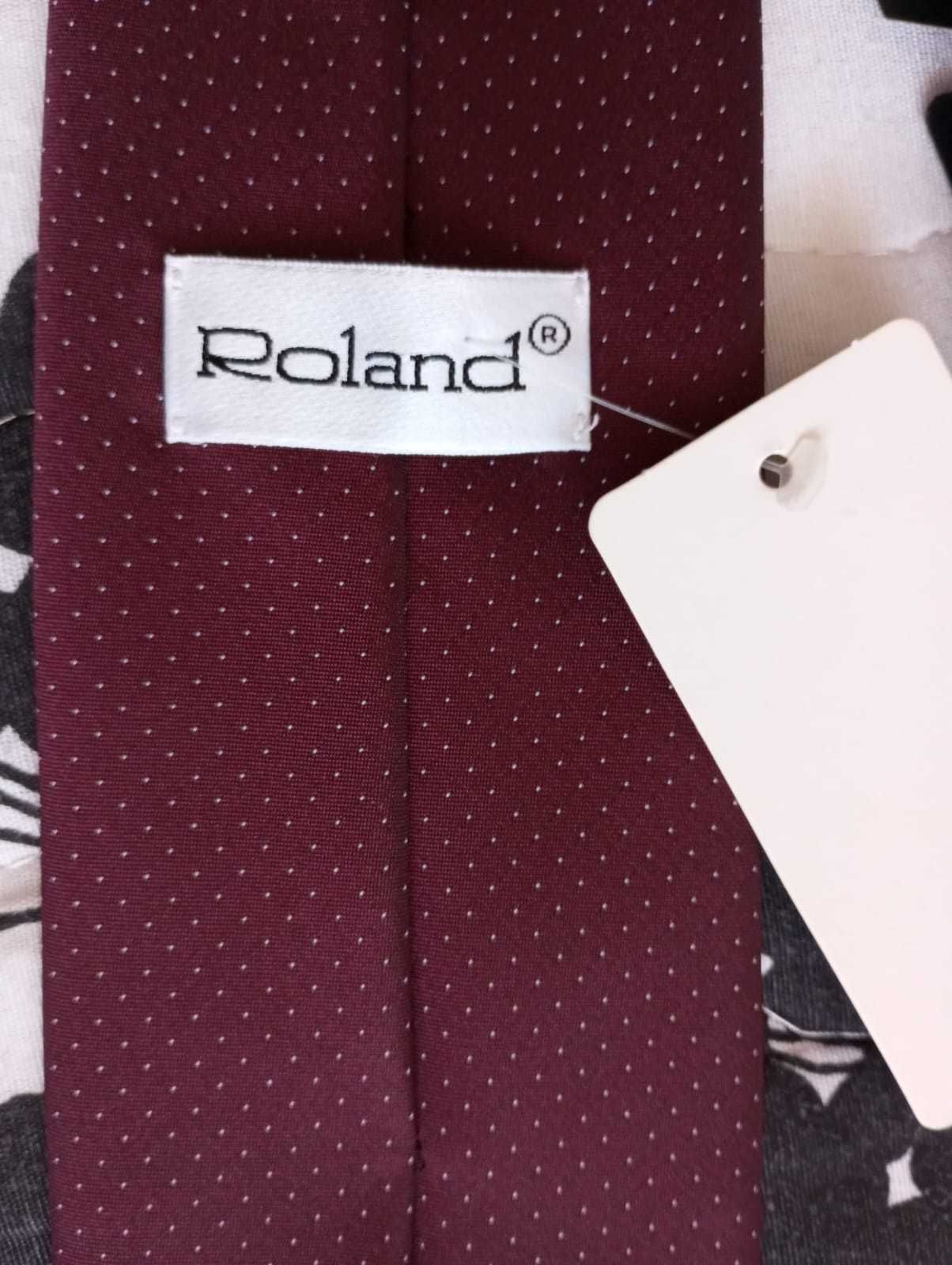 Cravata bordo cu bulinute albe Roland, 100% poliester, NOUA