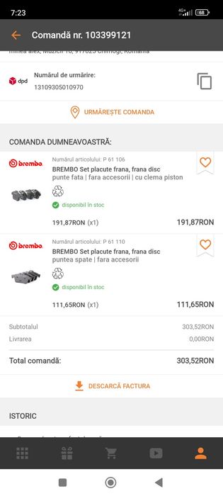 Vând plăcuțe frână Brembo pentru Peugeot/Citroen