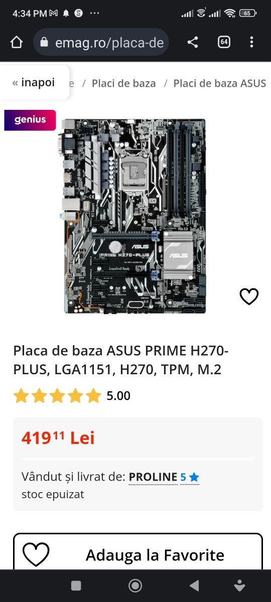 Placă de bază Asus Prime H270 plus socket LGA 1151