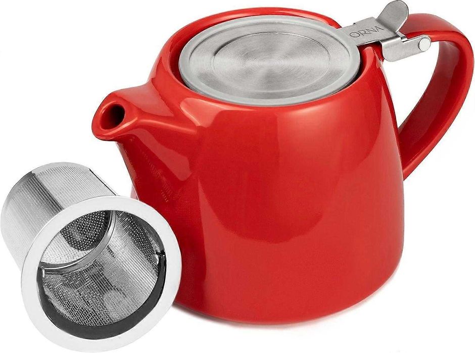 Ceainic ceramic cu infuzor ( Stump Teapot ) - nou, rosu/negru