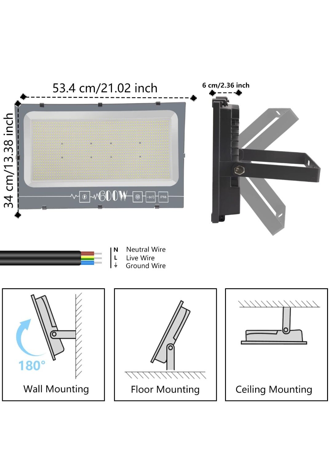 Proiector LED Exterior 600W – 60000LM, lumină rece, IP65