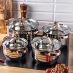 Set 4 oale cu capac, inox, 2.1l, 2.9l, 3.9l, 6.6l, fund multistrat