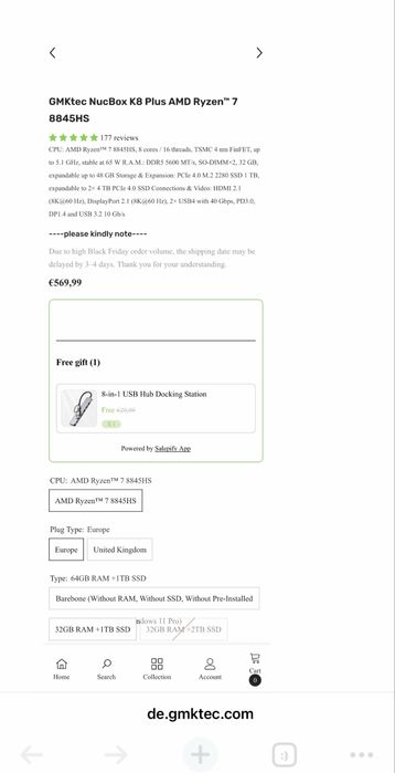 Mini pc GMKtek NucBox K8 plus ryzen 7 8845HS 32gb 2tb radeon 760m
