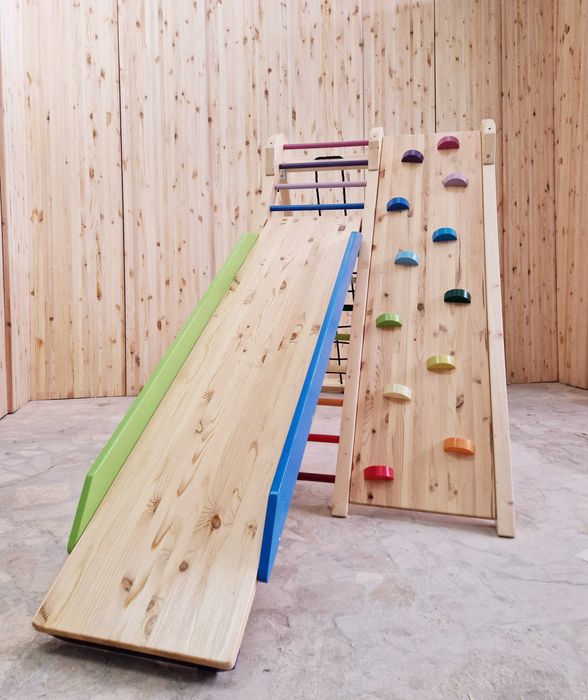 Ansamblu de catarare dublu cu tobogan de 170 cm