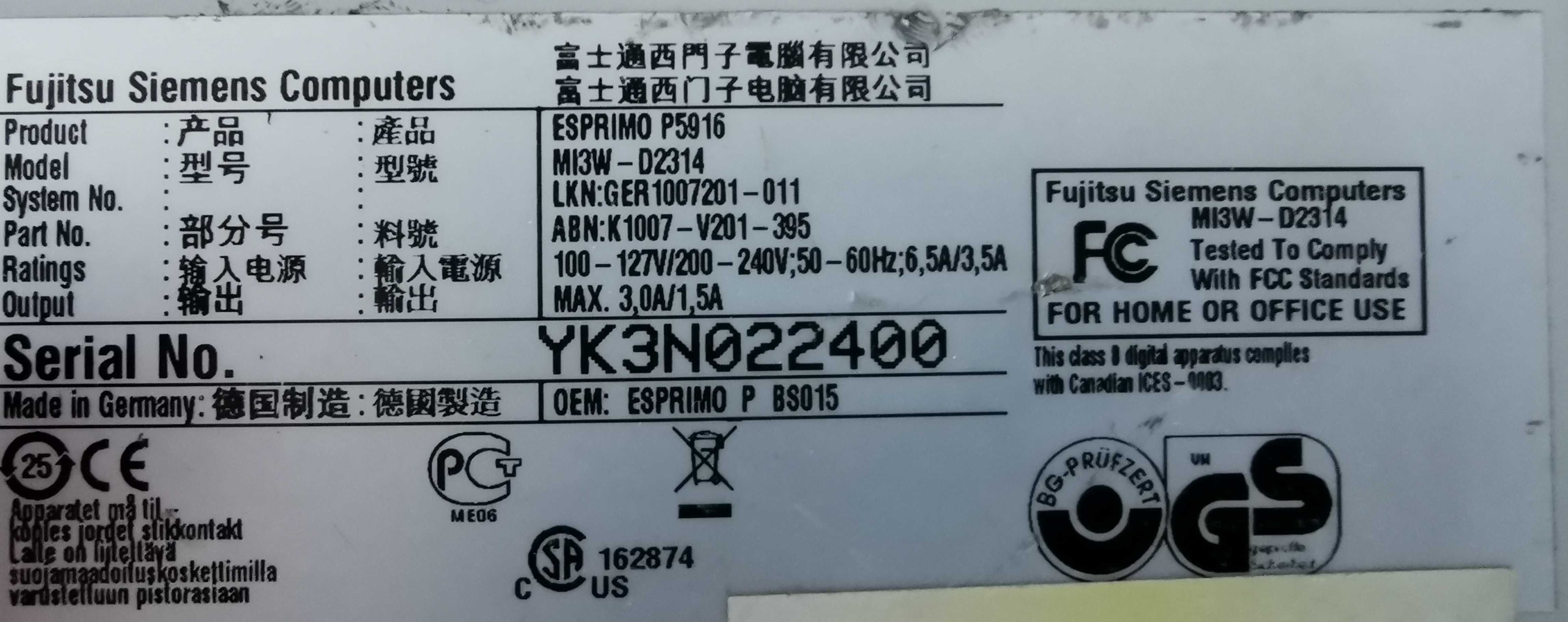 Unitate desktop Fujitsu Siemens Esprimo P5916, RAM 3GB