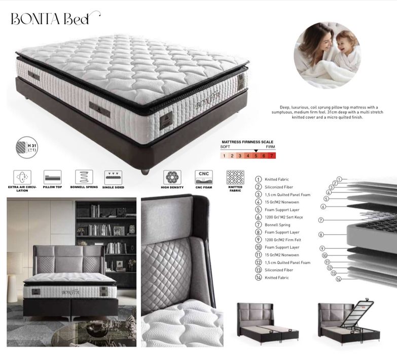 Тапицирана спалня Bonita Bed - Zeron Anthracite / Silver