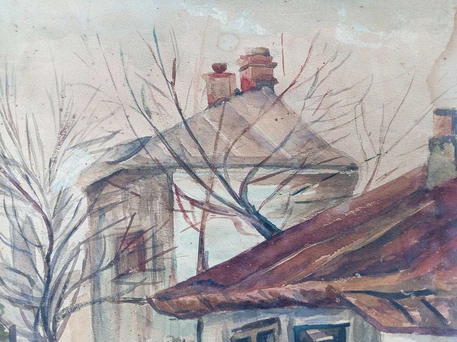 Tablou vechi - peisaj urban vechi - semnat St. Popescu