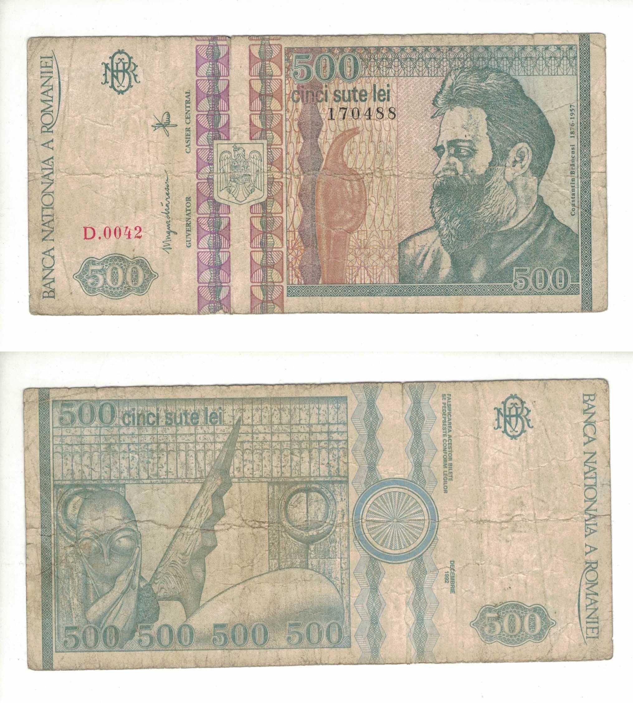 Bancnota Veche 500 LEI Decembrie 1992 Brancusi Seria D 0042