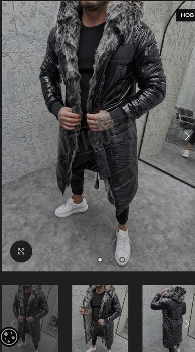 Мъжко зимно лачено черно яке с парка