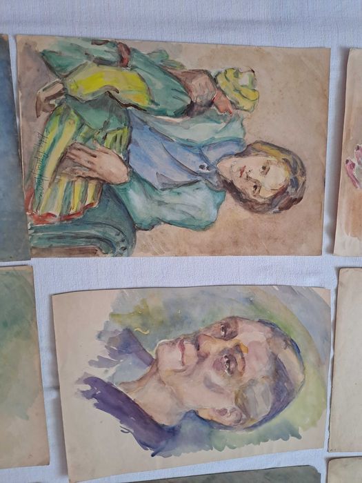 tablou vechi desen in acuarela 49/34 cm semnat