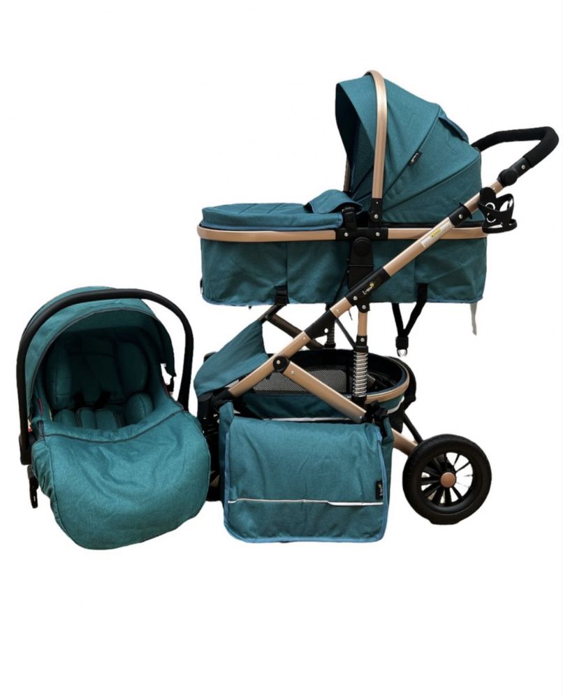 Carucior 3 in 1, L-Sun, reversibil, cu suspensii, cu scoica