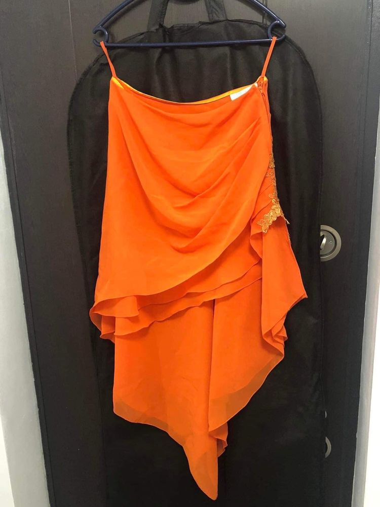 Rochie de ocazie orange, formata din 2 piese - casa de moda Mirandi