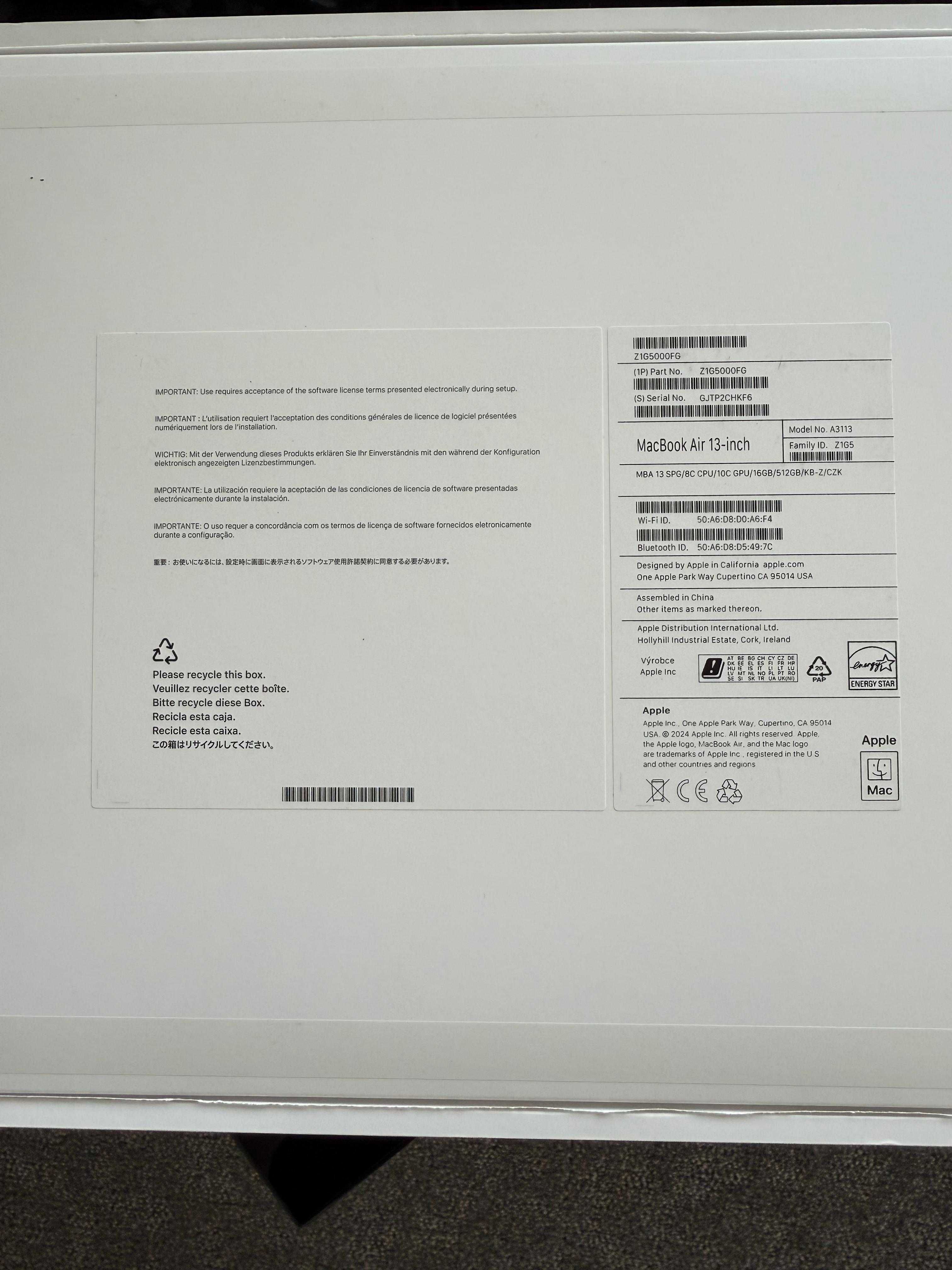 APPLE MACBOOK AIR M3 13" / 16 / 512GB MXCR3ZE 2024