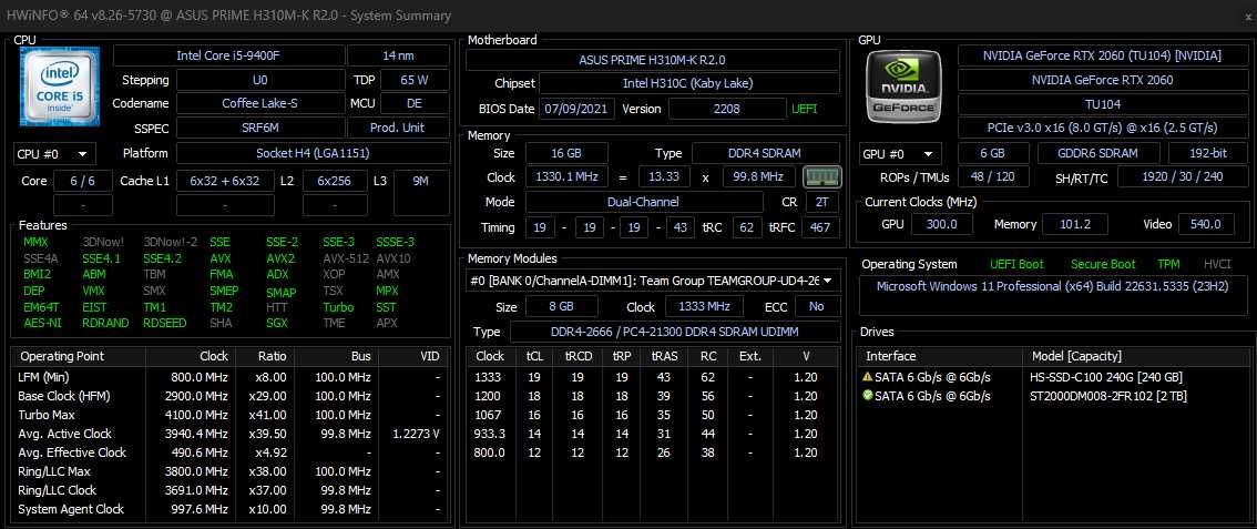 PC Gaming I5-9400F RTX 2060 6gb OC