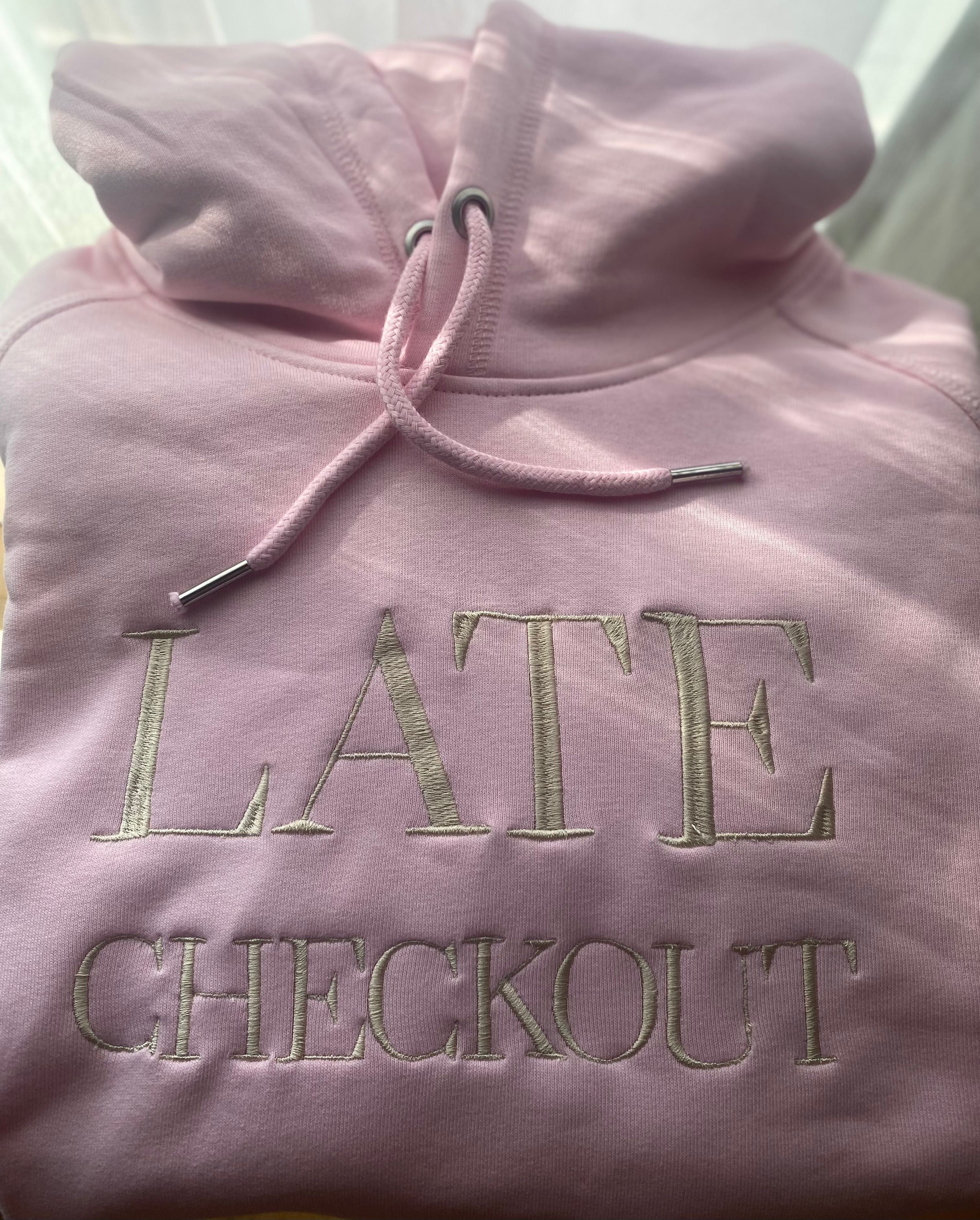 Бродиран суитшърт, бледо розов, ‘Late Checkout’, S размер