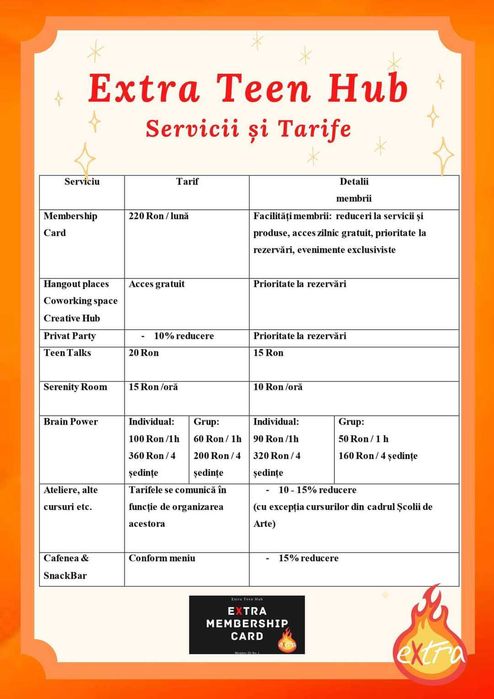 EXTRA TEEN HUB
Activități educative și recreative