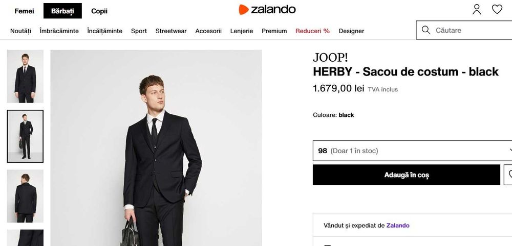 Sacou blazer 50 L slim JOOP ! lana pure Lanificio Biella negru